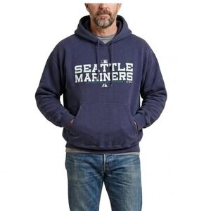 Majestic Seattle Mariners Heavyweight Cotton Fleece Hoodie Navy Blue Mens XL MLB